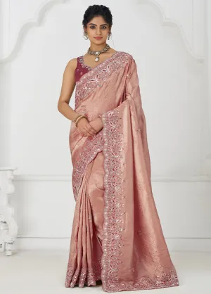 Dark Pink Spun Pure Silk Saree With Blouse Piece