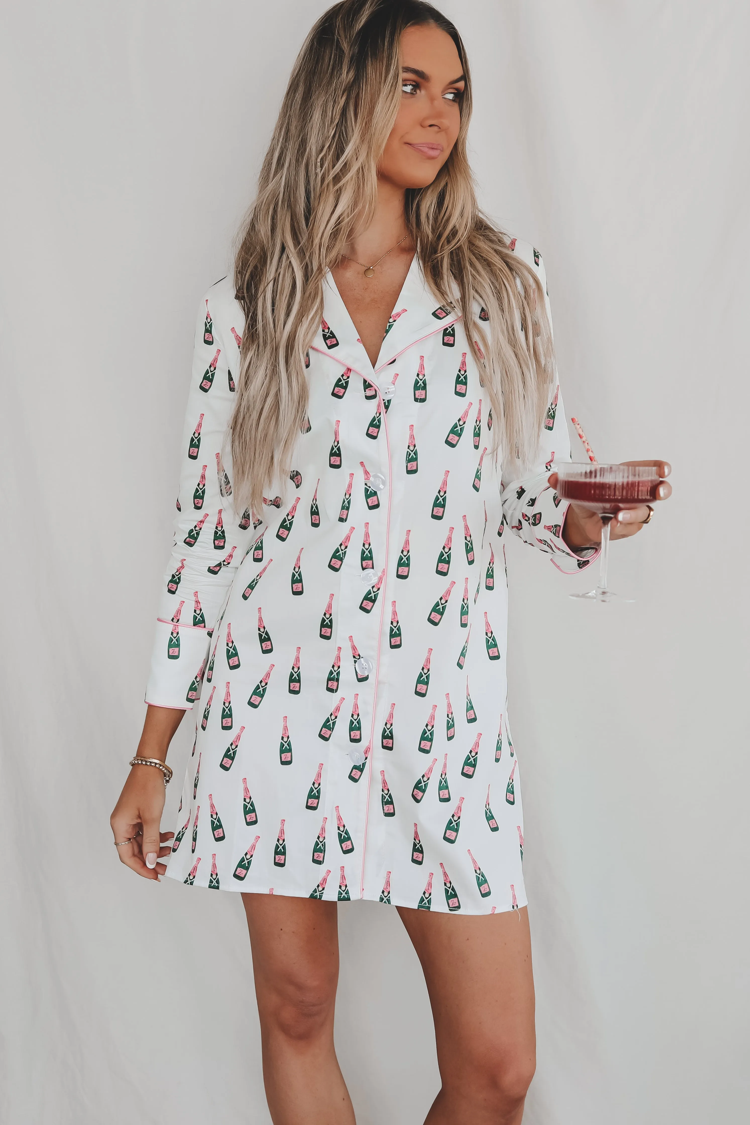 DEAL Cheers To A Girls Night Long Button Down Nightshirts