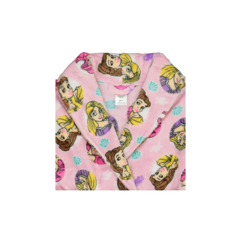 Disney Princess Girls Pajama Robe Plush Velvet Fleece Bathrobe, 4-10, Pink