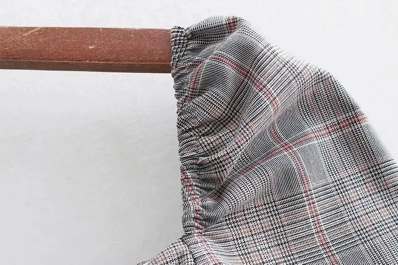 Early Autumn New Small Square Collar Plaid Retro Court Style Women's Shirt Top