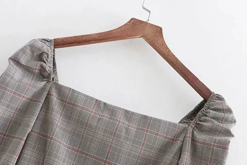 Early Autumn New Small Square Collar Plaid Retro Court Style Women's Shirt Top