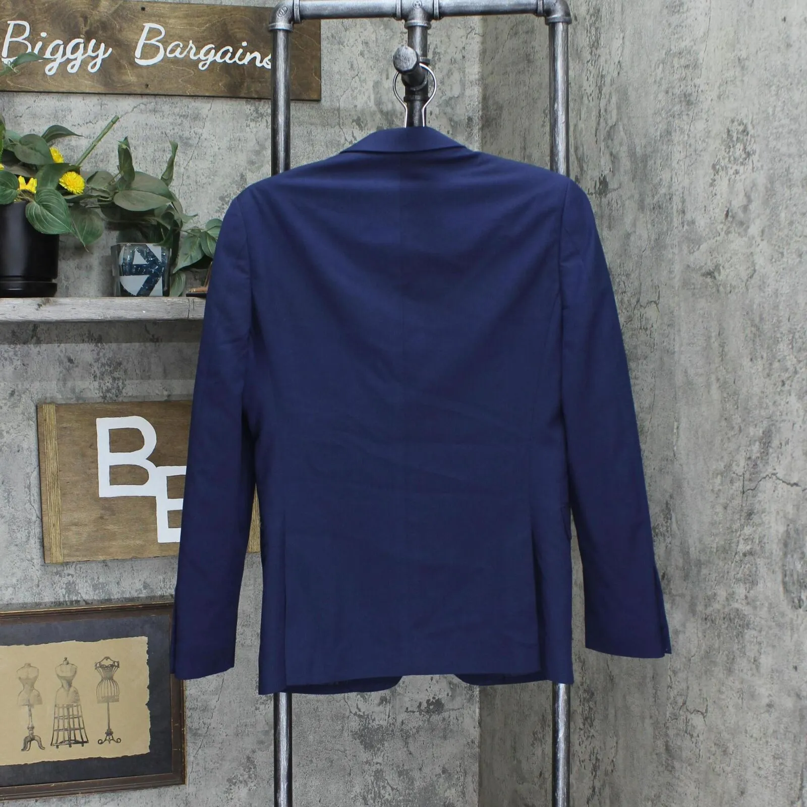 Egara Mens Extreme Slim Fit 2-Piece Jacket Pants Suit Set Navy Blue 36S 30 Waist