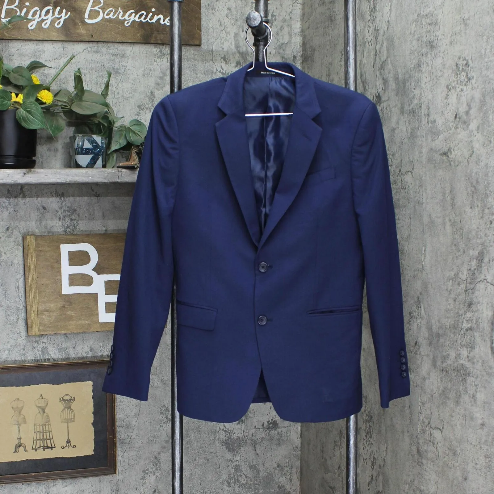 Egara Mens Extreme Slim Fit 2-Piece Jacket Pants Suit Set Navy Blue 36S 30 Waist
