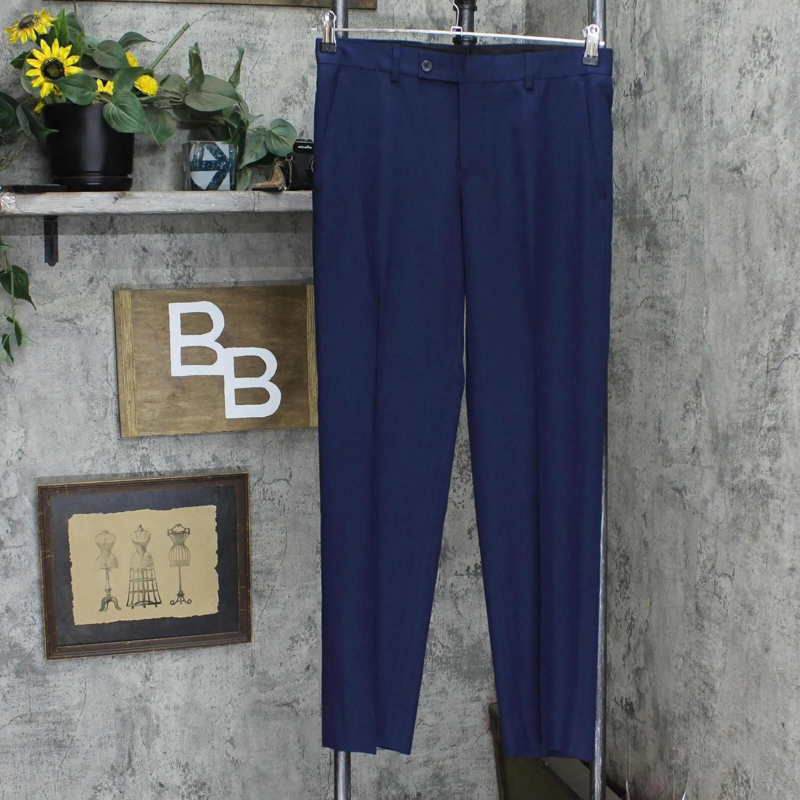 Egara Mens Extreme Slim Fit 2-Piece Jacket Pants Suit Set Navy Blue 36S 30 Waist