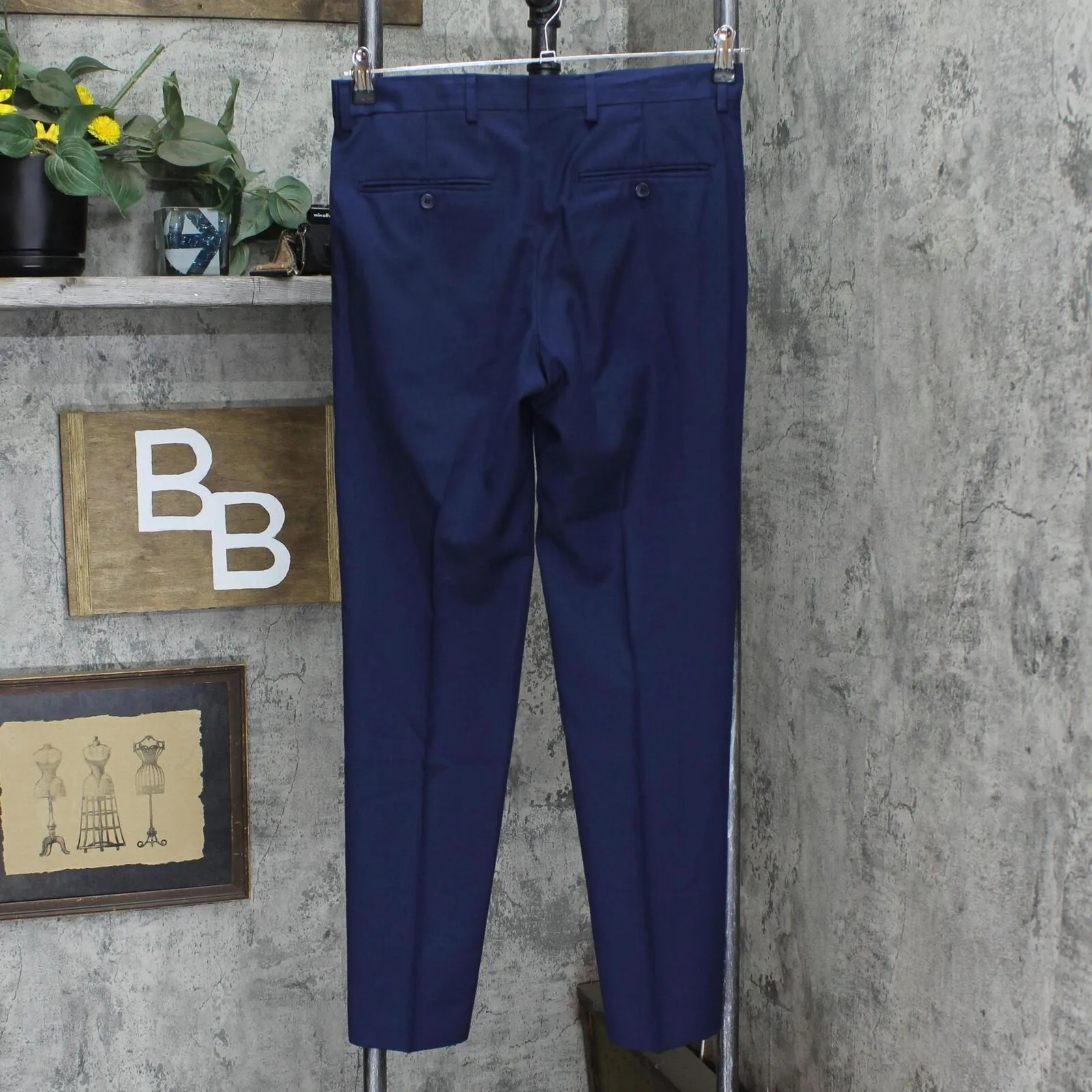 Egara Mens Extreme Slim Fit 2-Piece Jacket Pants Suit Set Navy Blue 36S 30 Waist