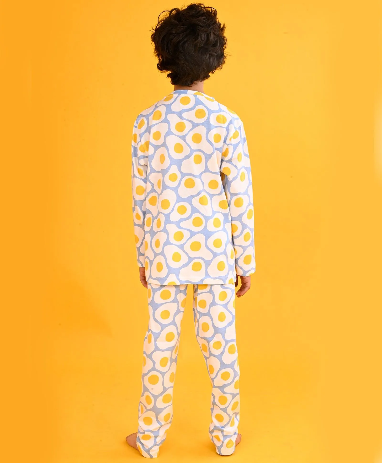 EGGS PRINT BOYS LONG SLEEVES PYJAMA SET - WHITE