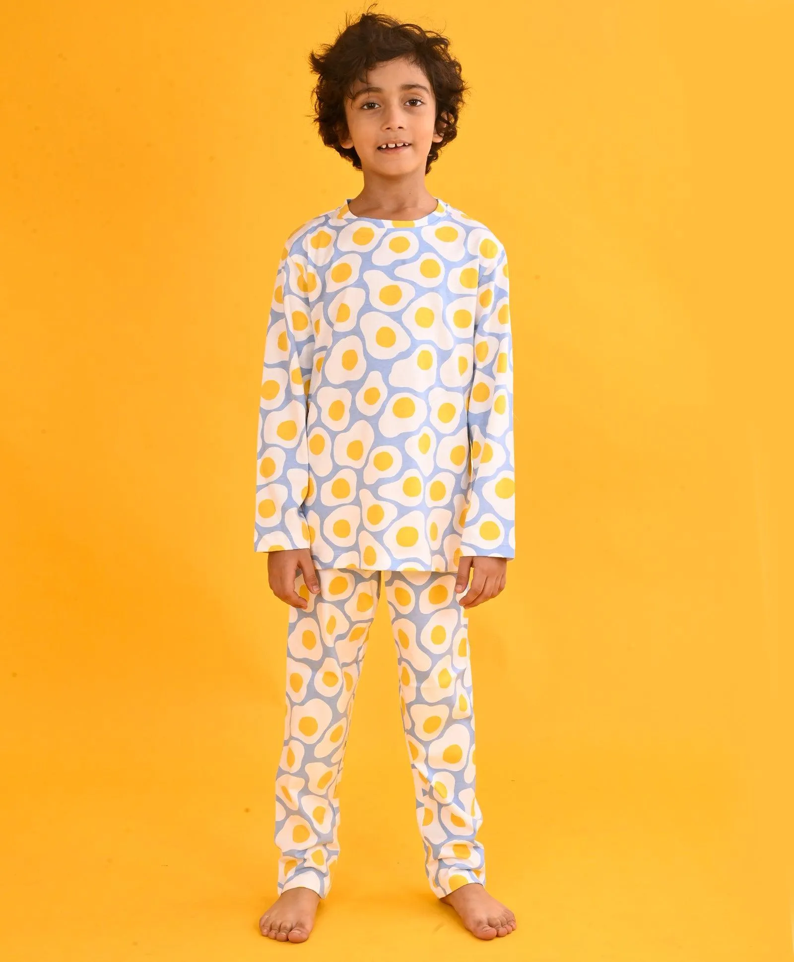EGGS PRINT BOYS LONG SLEEVES PYJAMA SET - WHITE