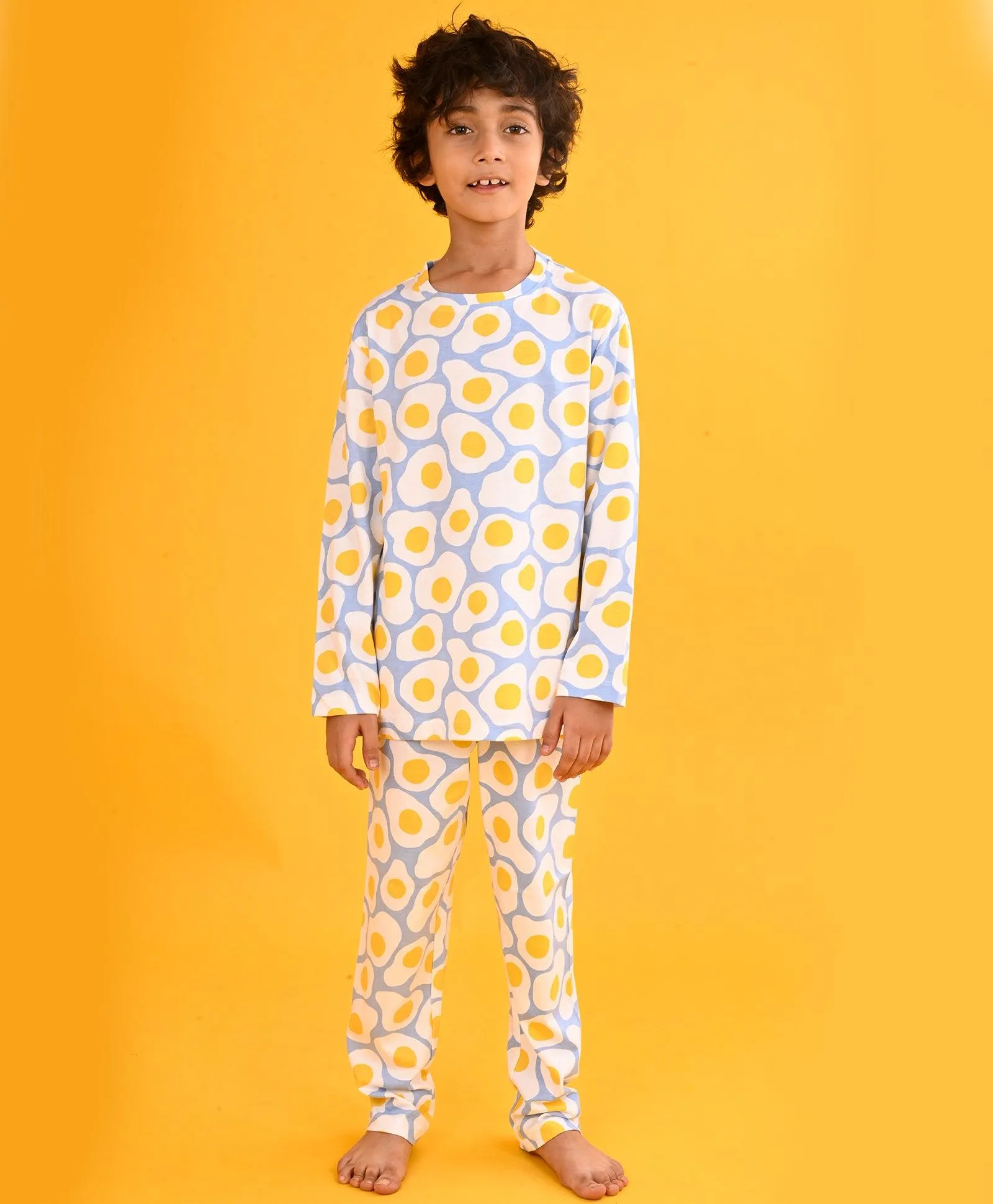 EGGS PRINT BOYS LONG SLEEVES PYJAMA SET - WHITE