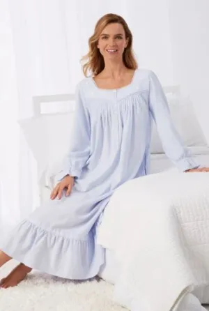 Eileen West Embroidered Peri Blue Flannel Sweetheart Gown