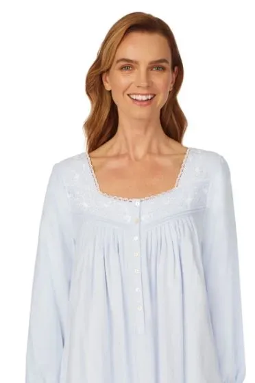Eileen West Embroidered Peri Blue Flannel Sweetheart Gown