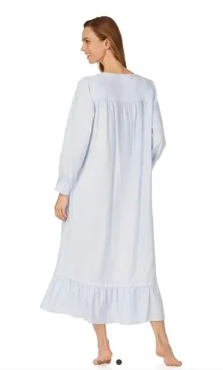 Eileen West Embroidered Peri Blue Flannel Sweetheart Gown