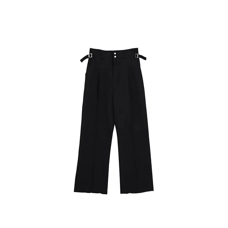 Elastic Waist Straight Leg Pleated Pants
