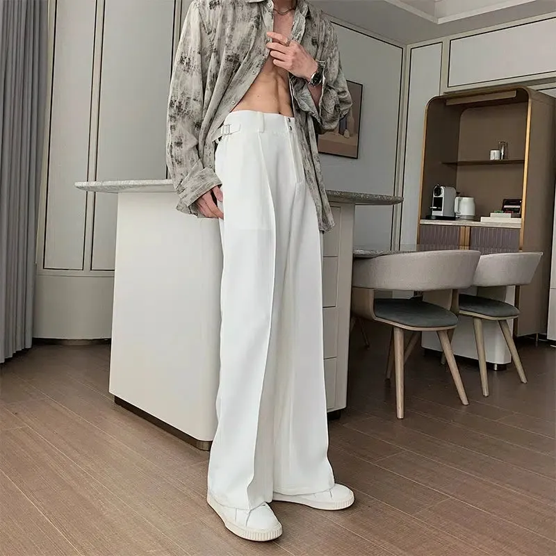 Elastic Waist Straight Leg Pleated Pants