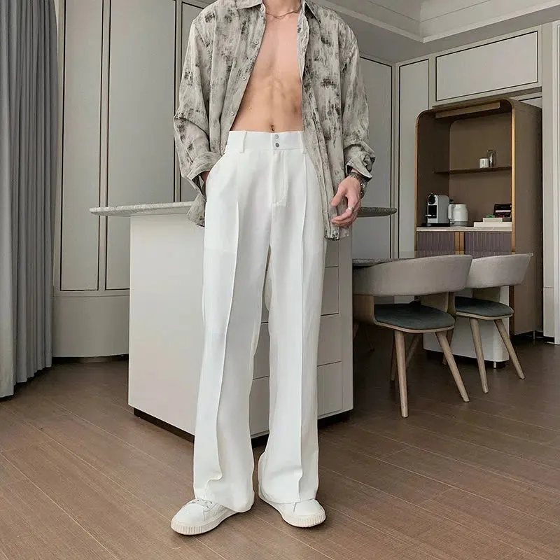 Elastic Waist Straight Leg Pleated Pants