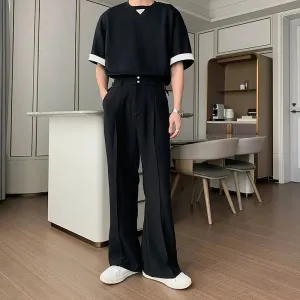Elastic Waist Straight Leg Pleated Pants