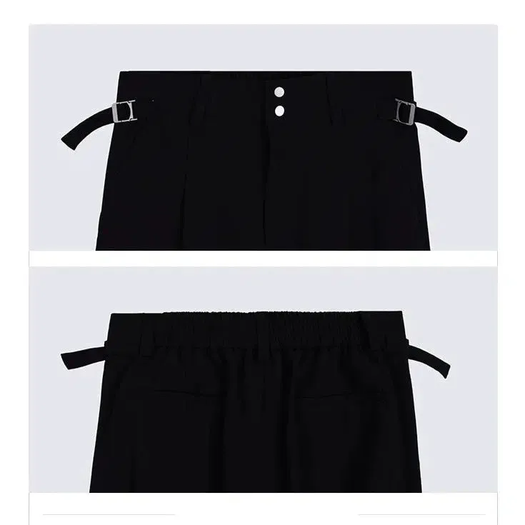 Elastic Waist Straight Leg Pleated Pants