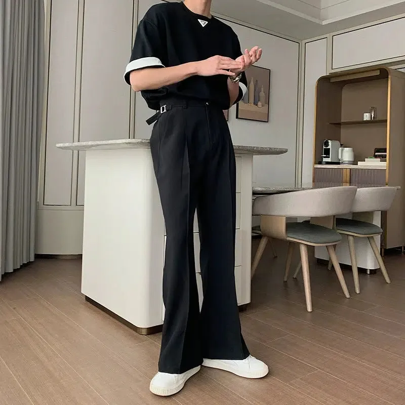Elastic Waist Straight Leg Pleated Pants