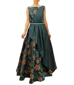 Emerald green floral gown