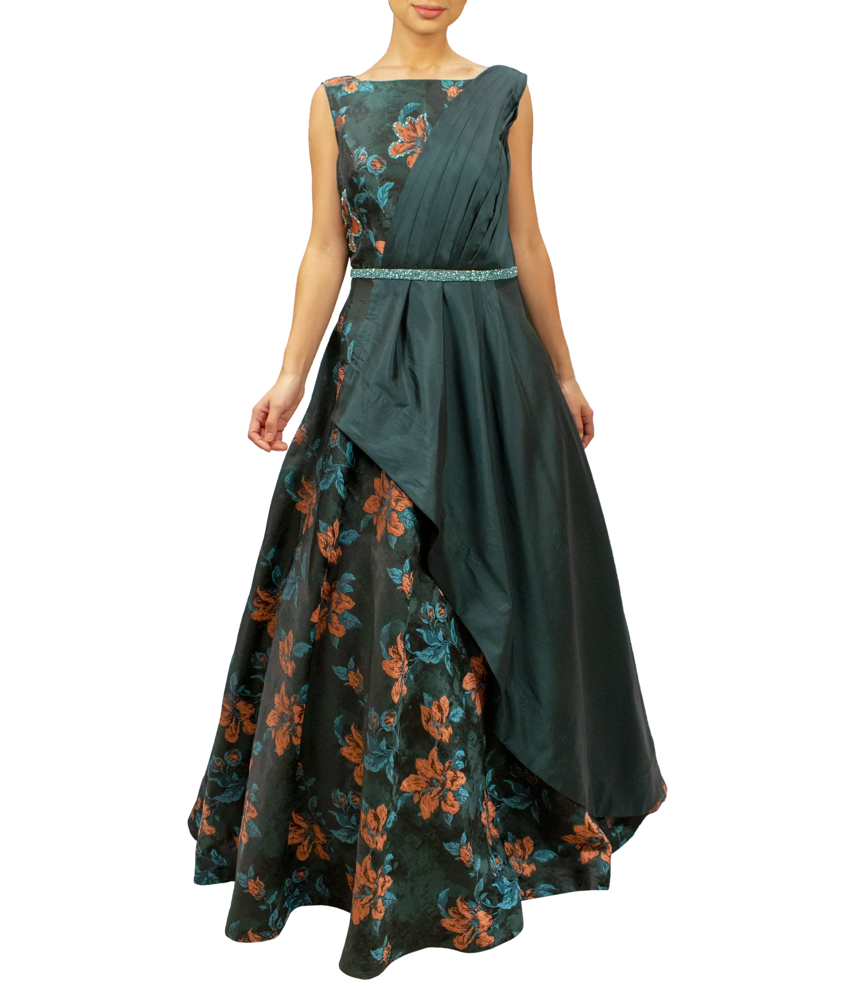 Emerald green floral gown
