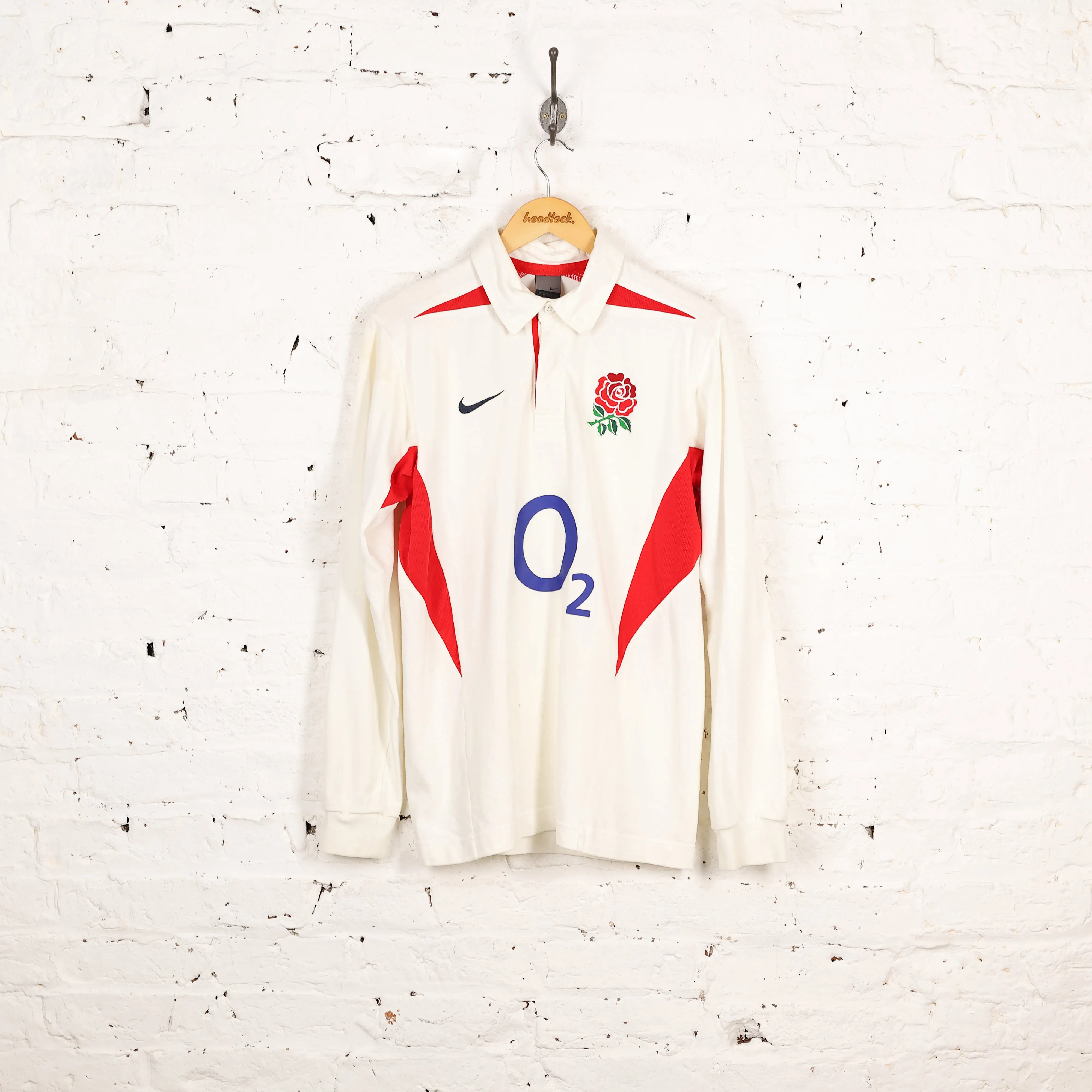 England 2003 Nike Cotton Long Sleeve Rugby Shirt - White - L