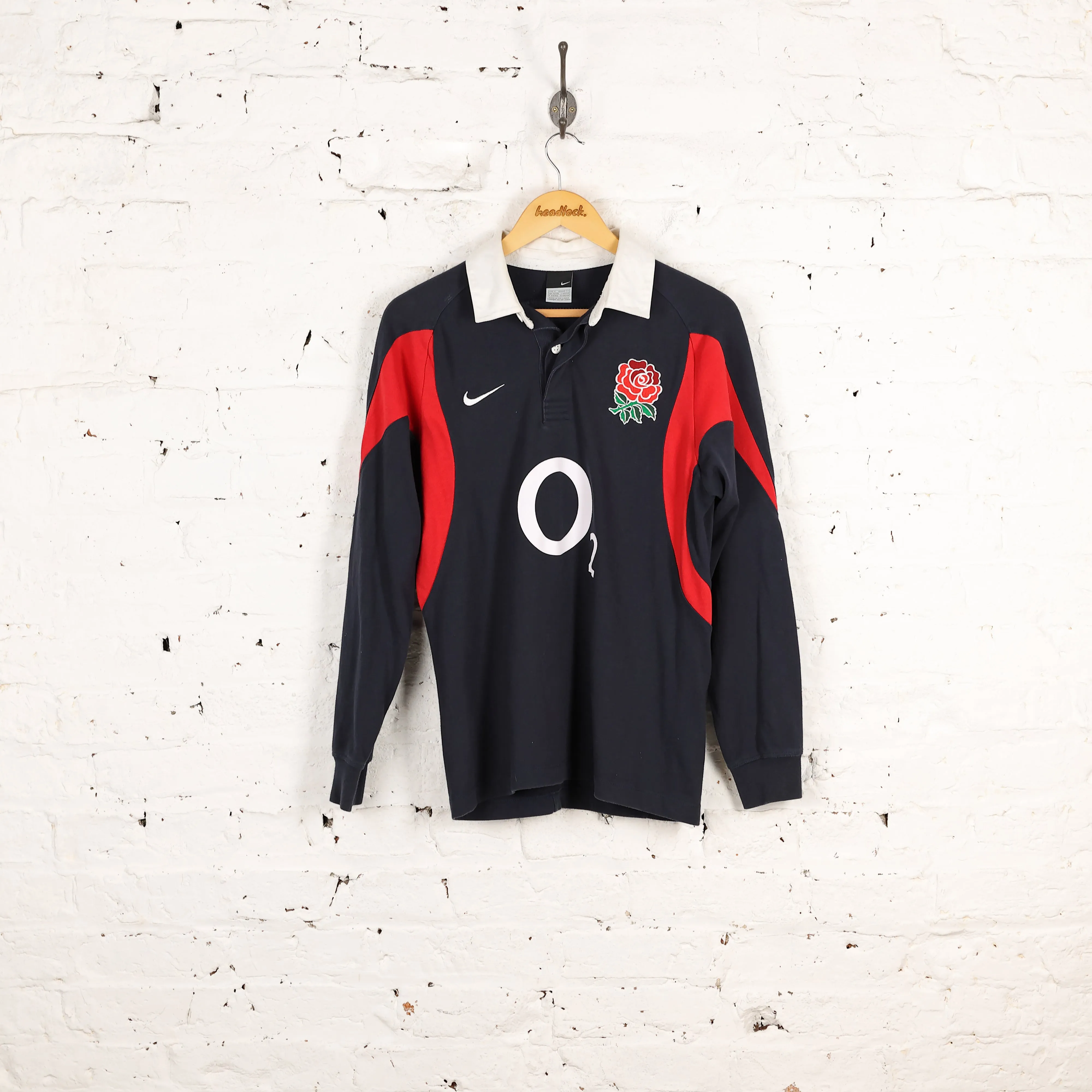 England 2005 Nike Long Sleeve Cotton Rugby Shirt - Blue - S