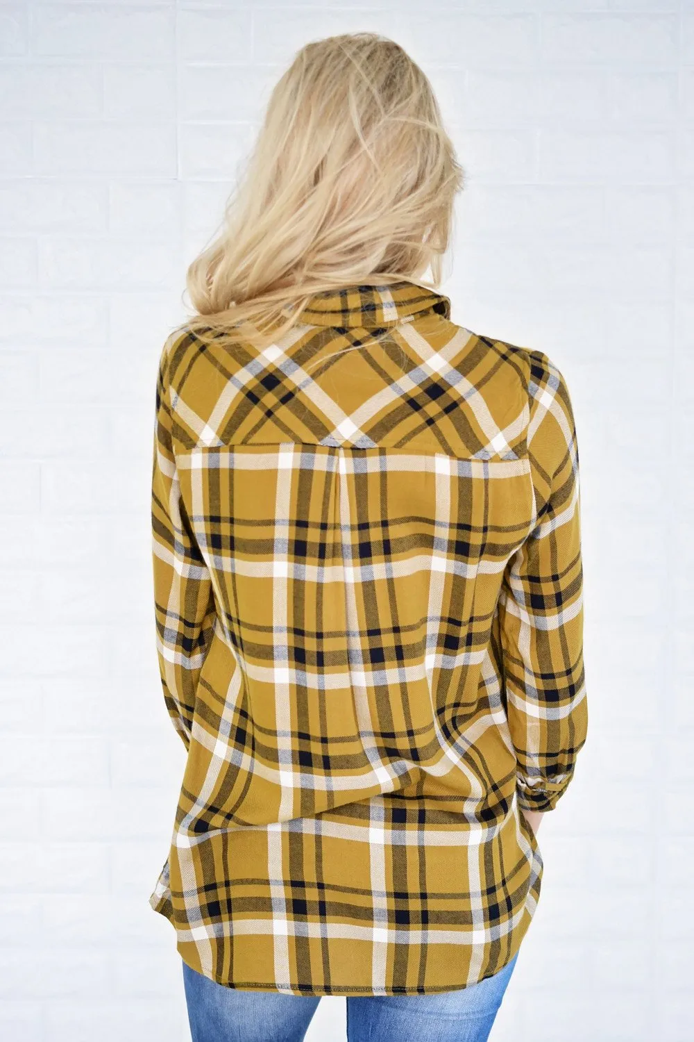Essential Mustard Plaid Button Up Top