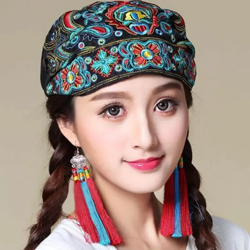 Ethnic Style Embroidery Flowers Slouch Skullcap Cap Beanie Hat