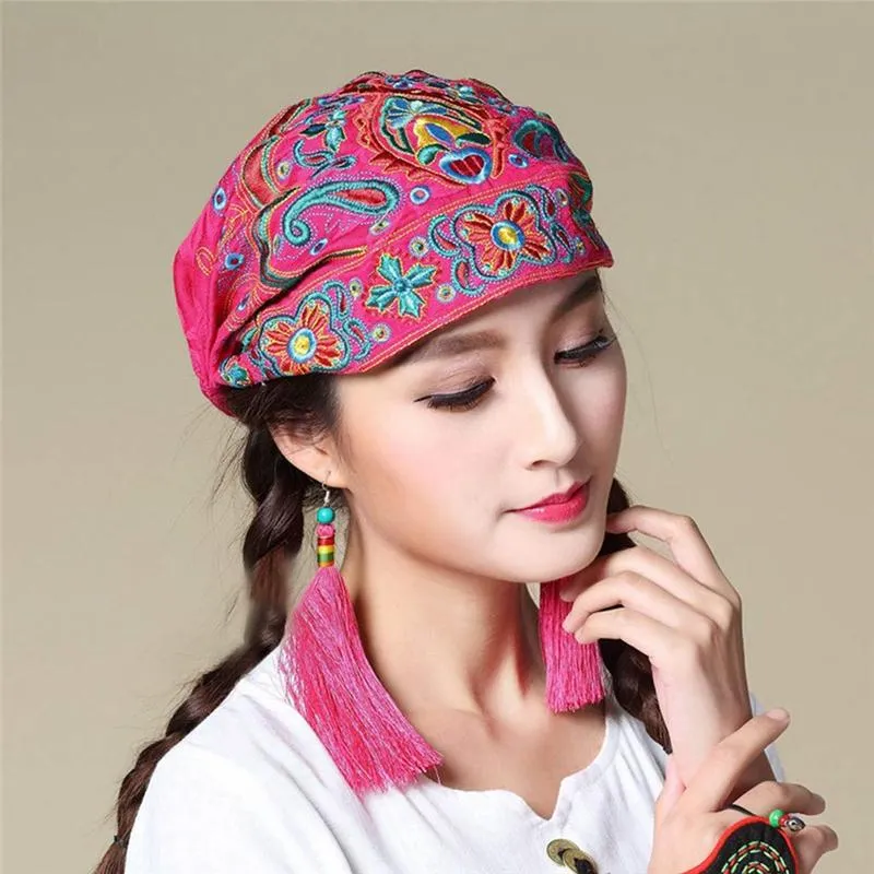 Ethnic Style Embroidery Flowers Slouch Skullcap Cap Beanie Hat