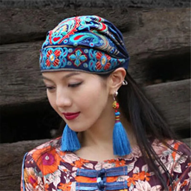 Ethnic Style Embroidery Flowers Slouch Skullcap Cap Beanie Hat