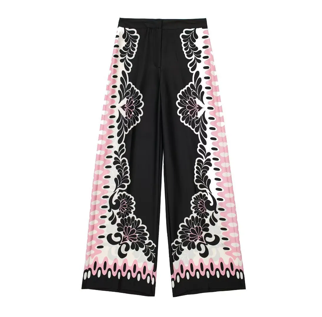 European and American Wholesale Women's Clothing2023New Flower Print Straight-Leg Pants8359130Shirt8446132Two-Piece Suit