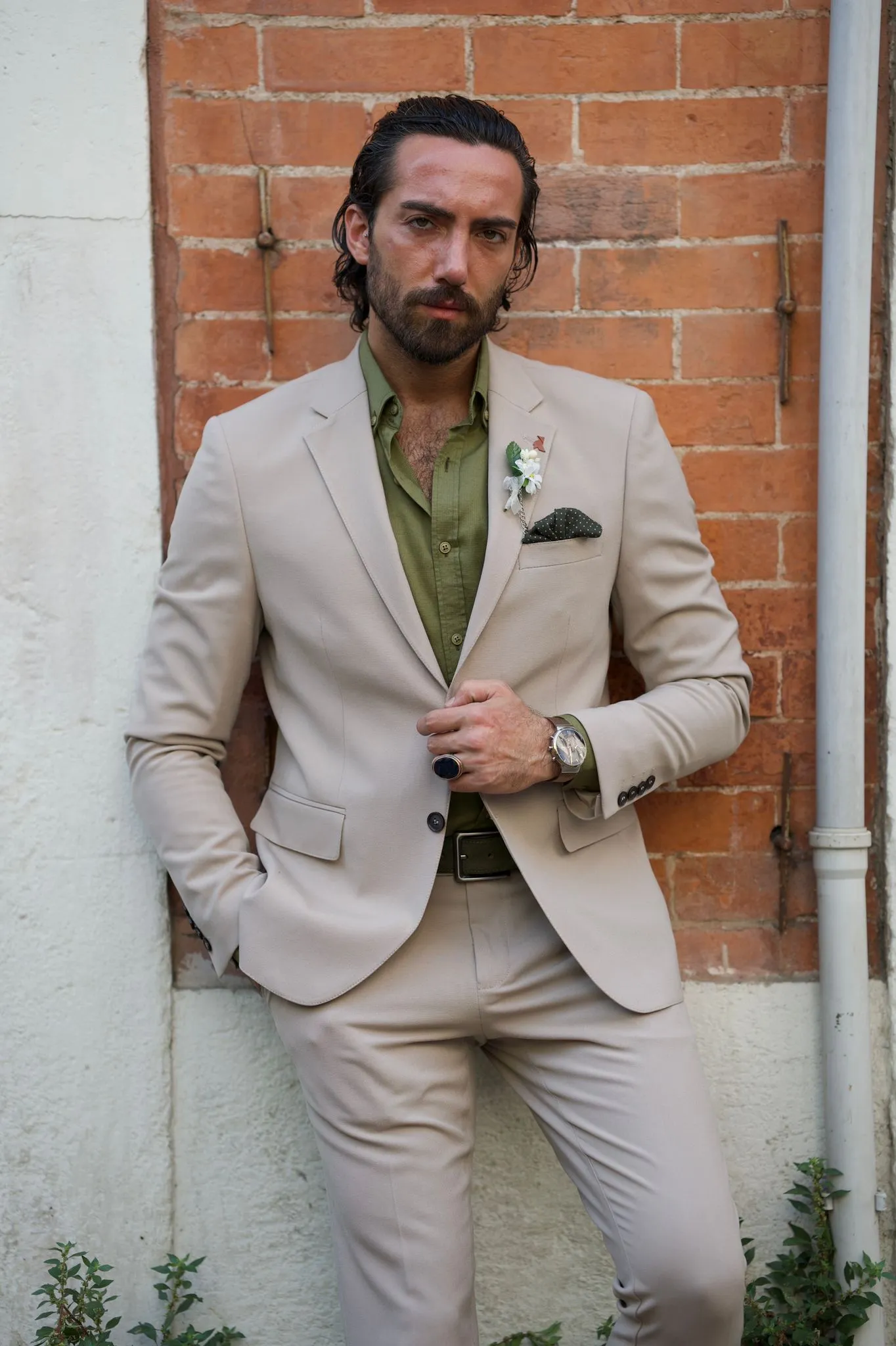 Evo Beige Slim Fit Notch Lapel Suit for Every Occasion