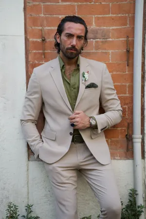 Evo Beige Slim Fit Notch Lapel Suit for Every Occasion