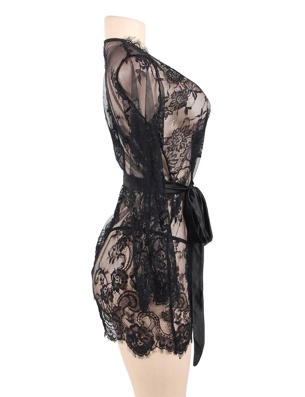 Eyelash Lace Sleepwear Gown With Thong Lingerie Egypt