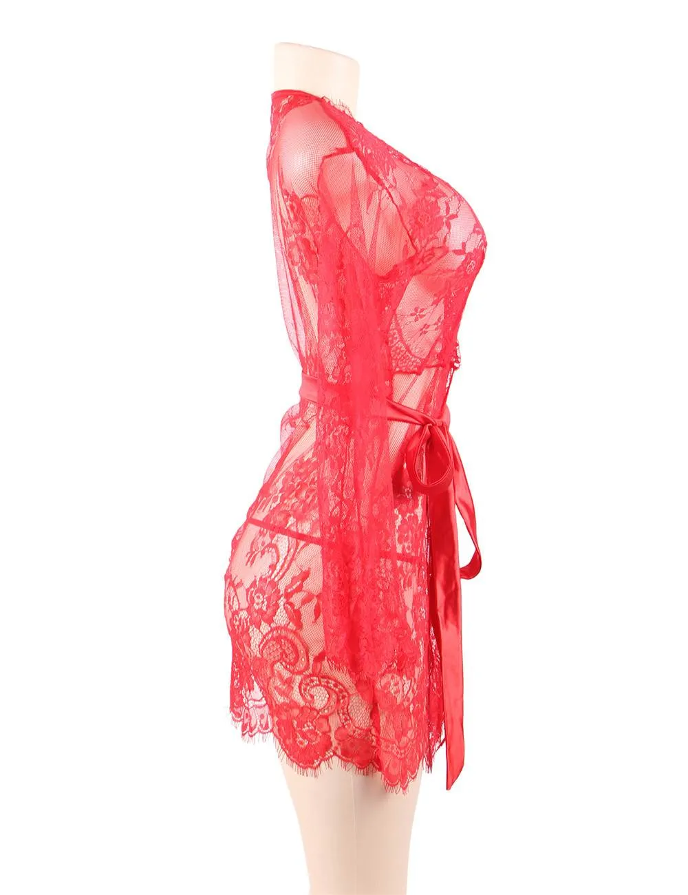Eyelash Lace Sleepwear Gown With Thong Lingerie Egypt