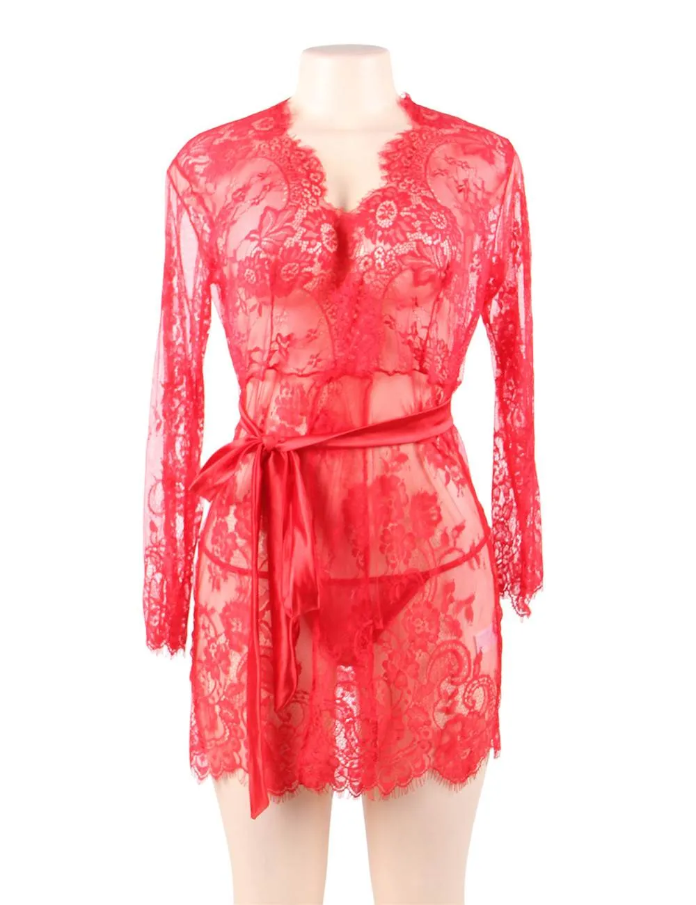 Eyelash Lace Sleepwear Gown With Thong Lingerie Egypt