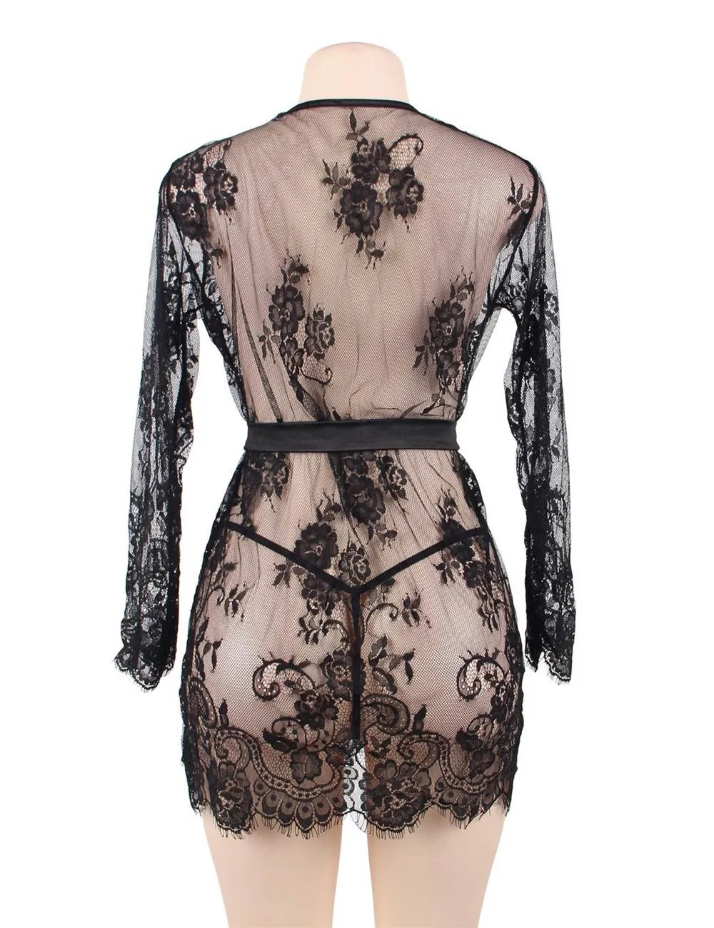 Eyelash Lace Sleepwear Gown With Thong Lingerie Egypt