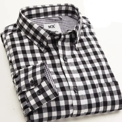 Fashion Fall Winter Men Casual Plaid Shirt Long Sleeve Slim Fit Flannel Man Clothes Mens Shirts (Many Colors Available)