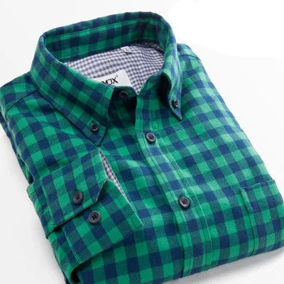 Fashion Fall Winter Men Casual Plaid Shirt Long Sleeve Slim Fit Flannel Man Clothes Mens Shirts (Many Colors Available)