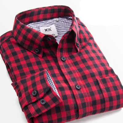 Fashion Fall Winter Men Casual Plaid Shirt Long Sleeve Slim Fit Flannel Man Clothes Mens Shirts (Many Colors Available)