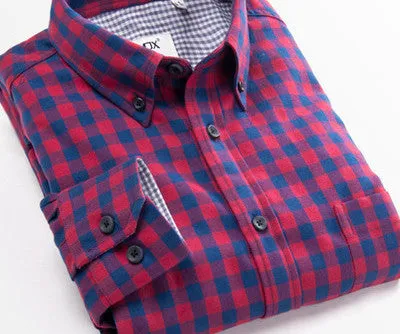 Fashion Fall Winter Men Casual Plaid Shirt Long Sleeve Slim Fit Flannel Man Clothes Mens Shirts (Many Colors Available)