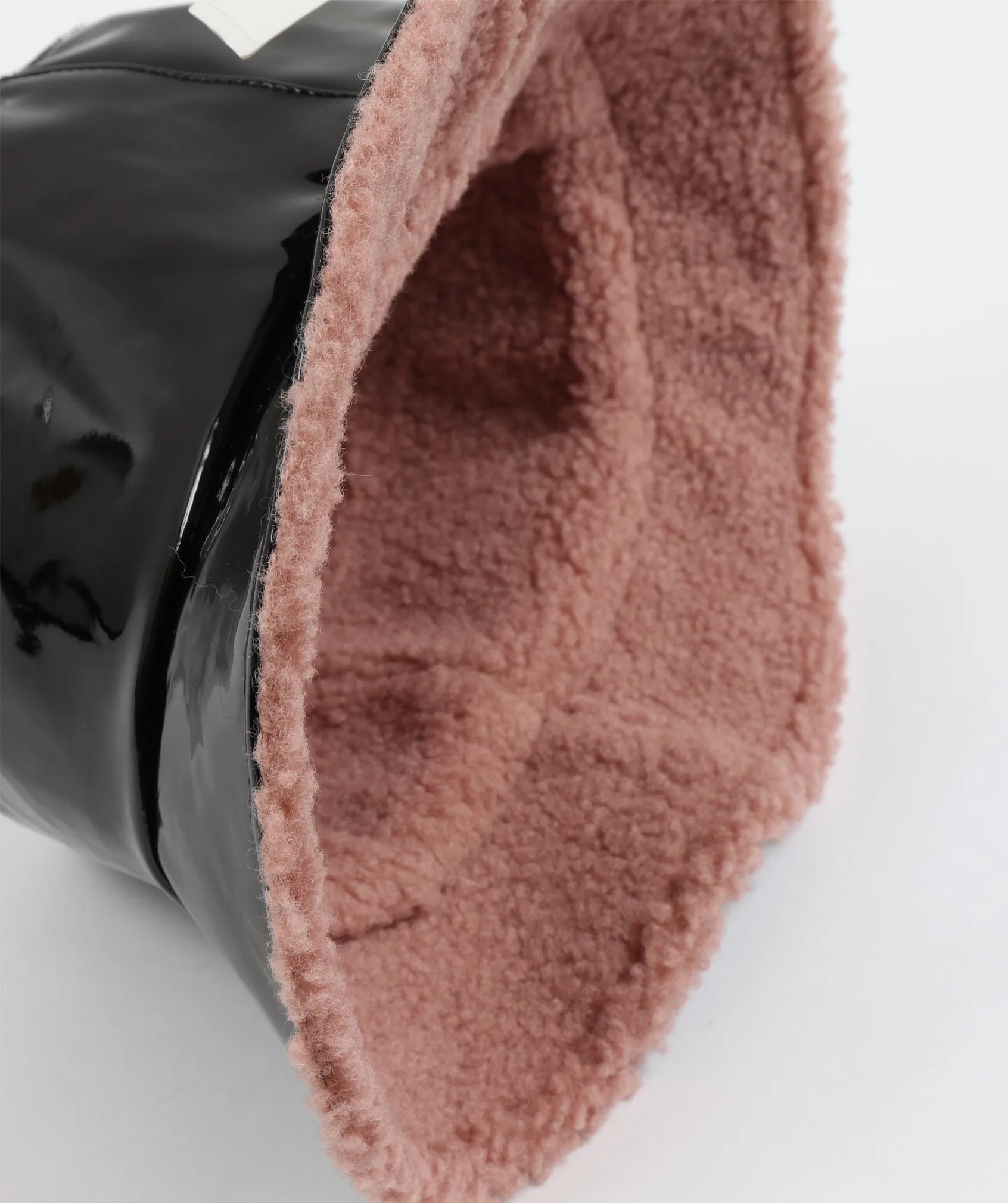 Faux Fur Lined Black Patent Rainproof Hat