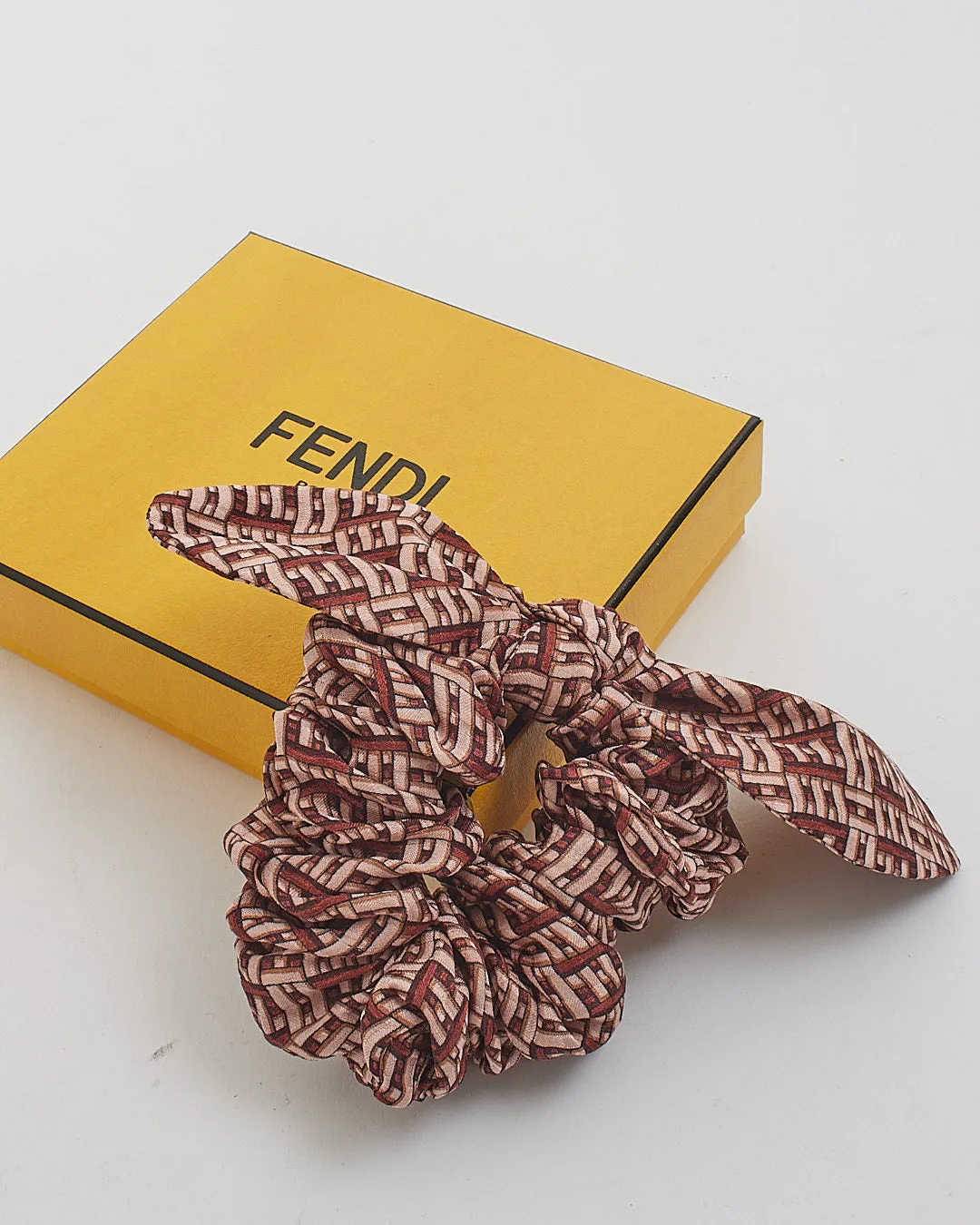 Fendi Beige/Brown Logo Silk Hair-tie Scrunchie