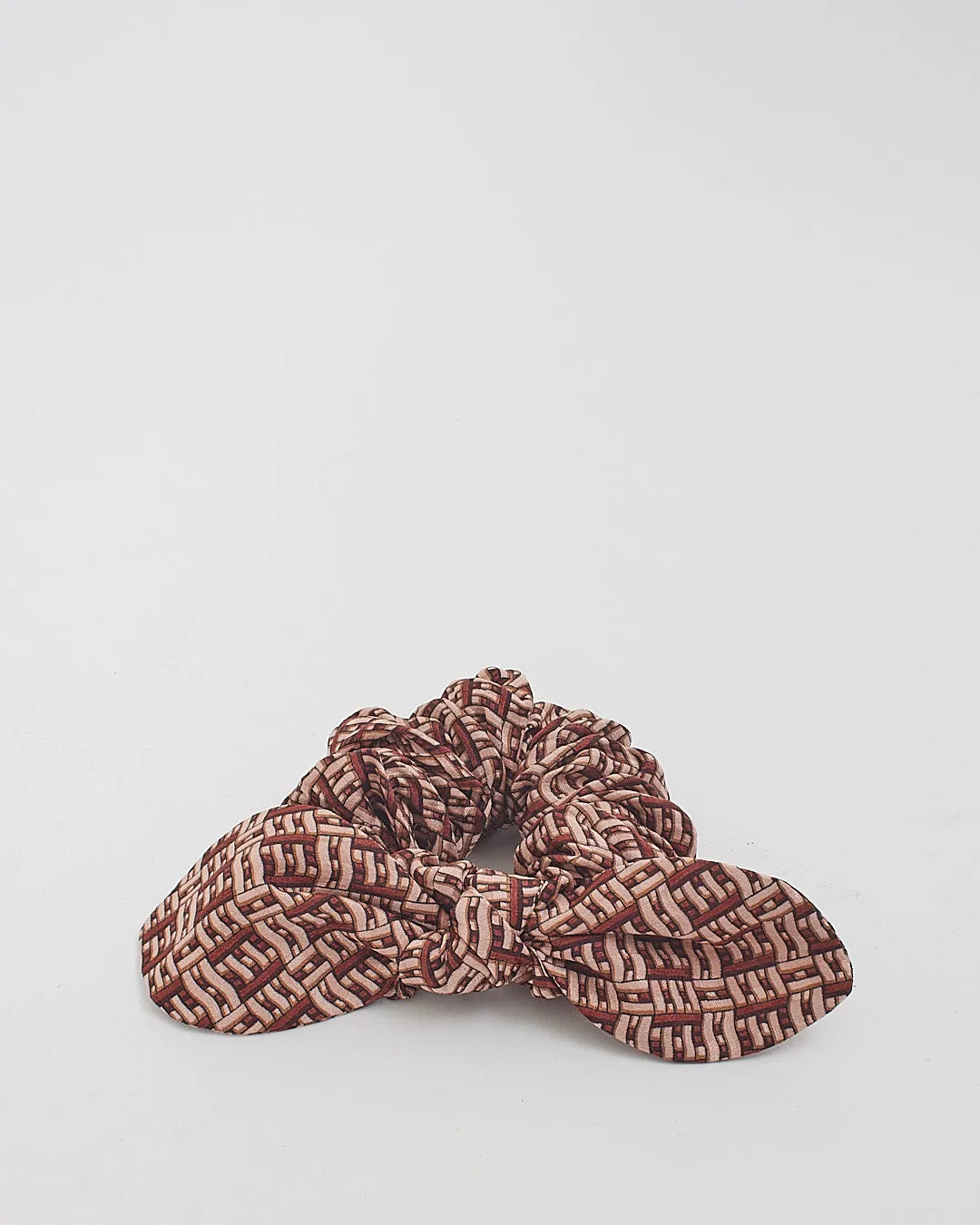 Fendi Beige/Brown Logo Silk Hair-tie Scrunchie