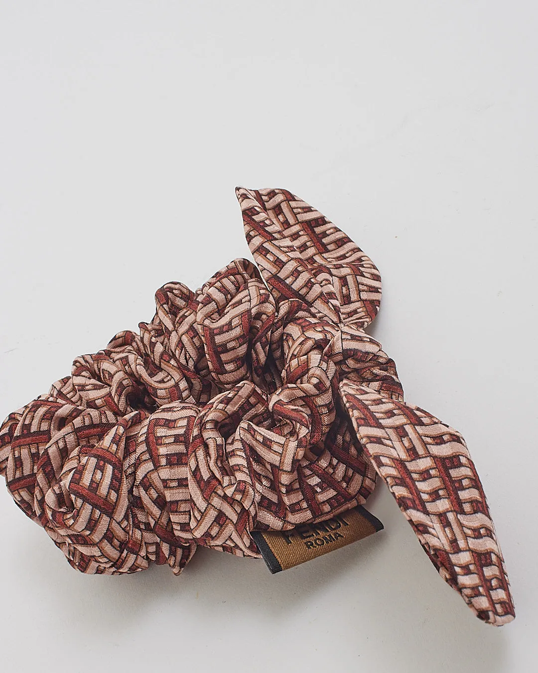 Fendi Beige/Brown Logo Silk Hair-tie Scrunchie