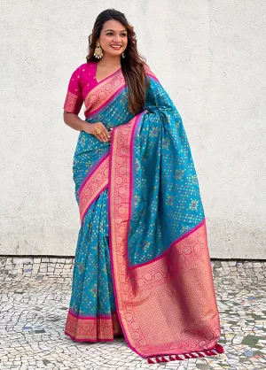 Firoza Spun Silk Saree With Blouse Piece