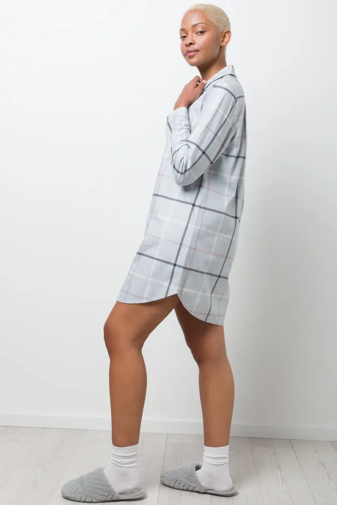 Flannel Check Sleepshirt Grey