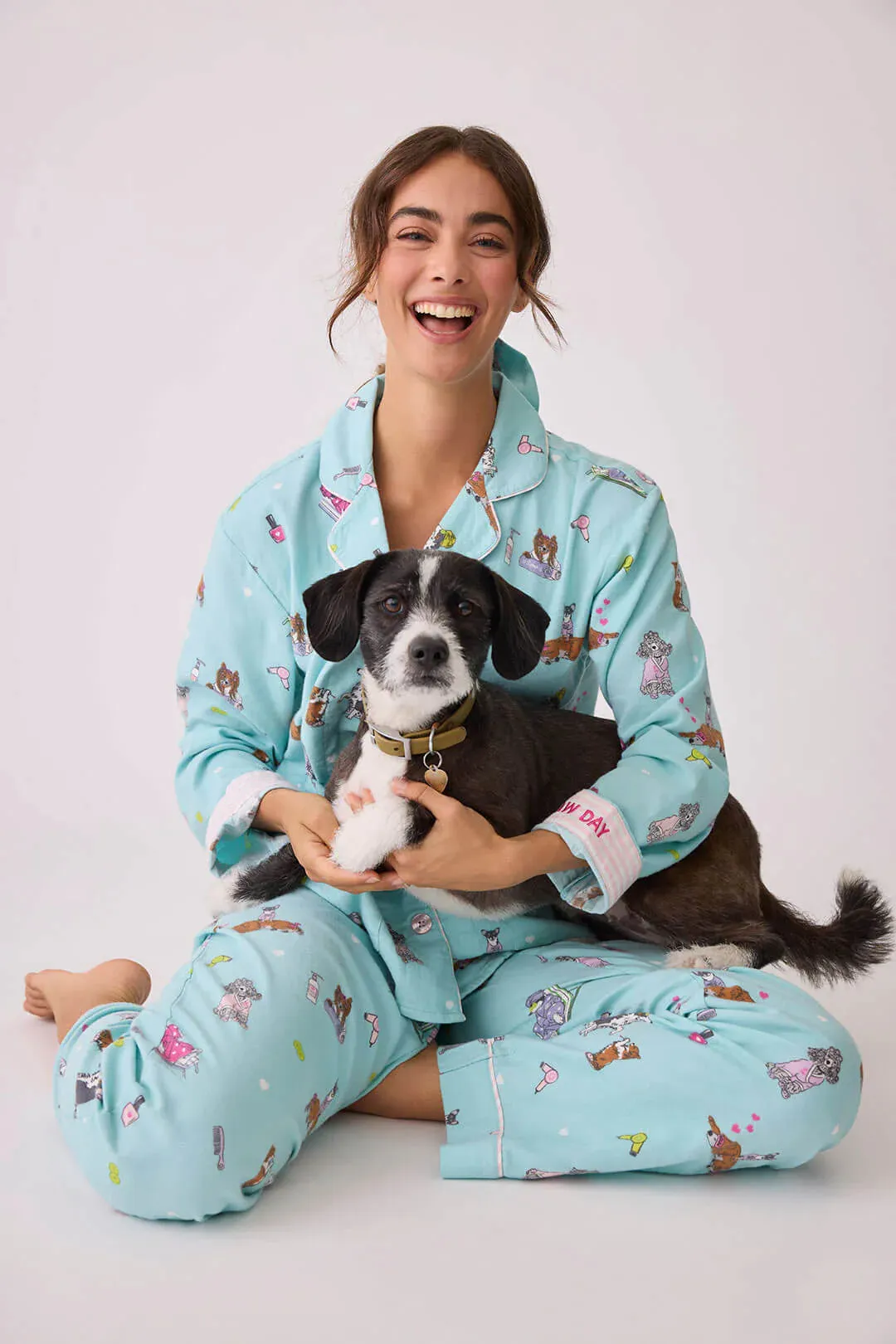 Flannels PJ Set Spaw Day In Mint - P.J. Salvage