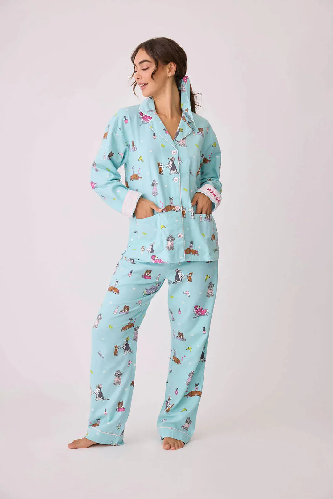 Flannels PJ Set Spaw Day In Mint - P.J. Salvage
