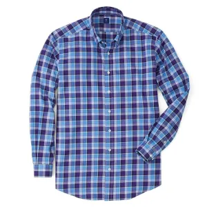 FootJoy Stretch Twill Woven Multi Large Plaid Shirt (Previous Season Style) L Plum/Clear Blue (26059)