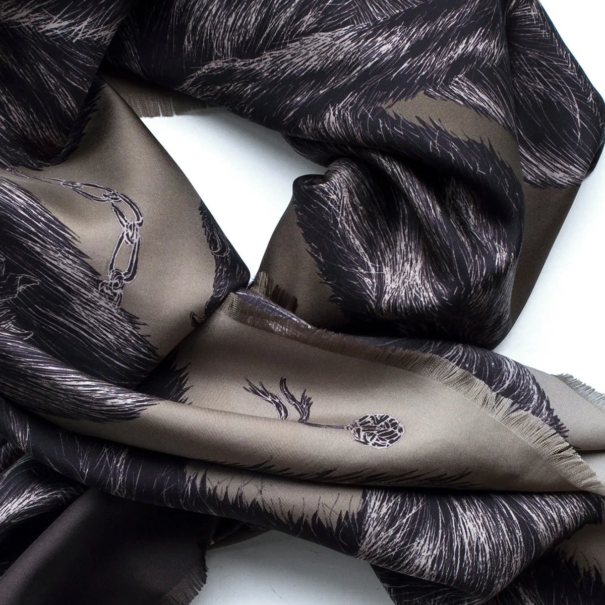 'Fox Furs' Khaki - Fringed Twill Scarf